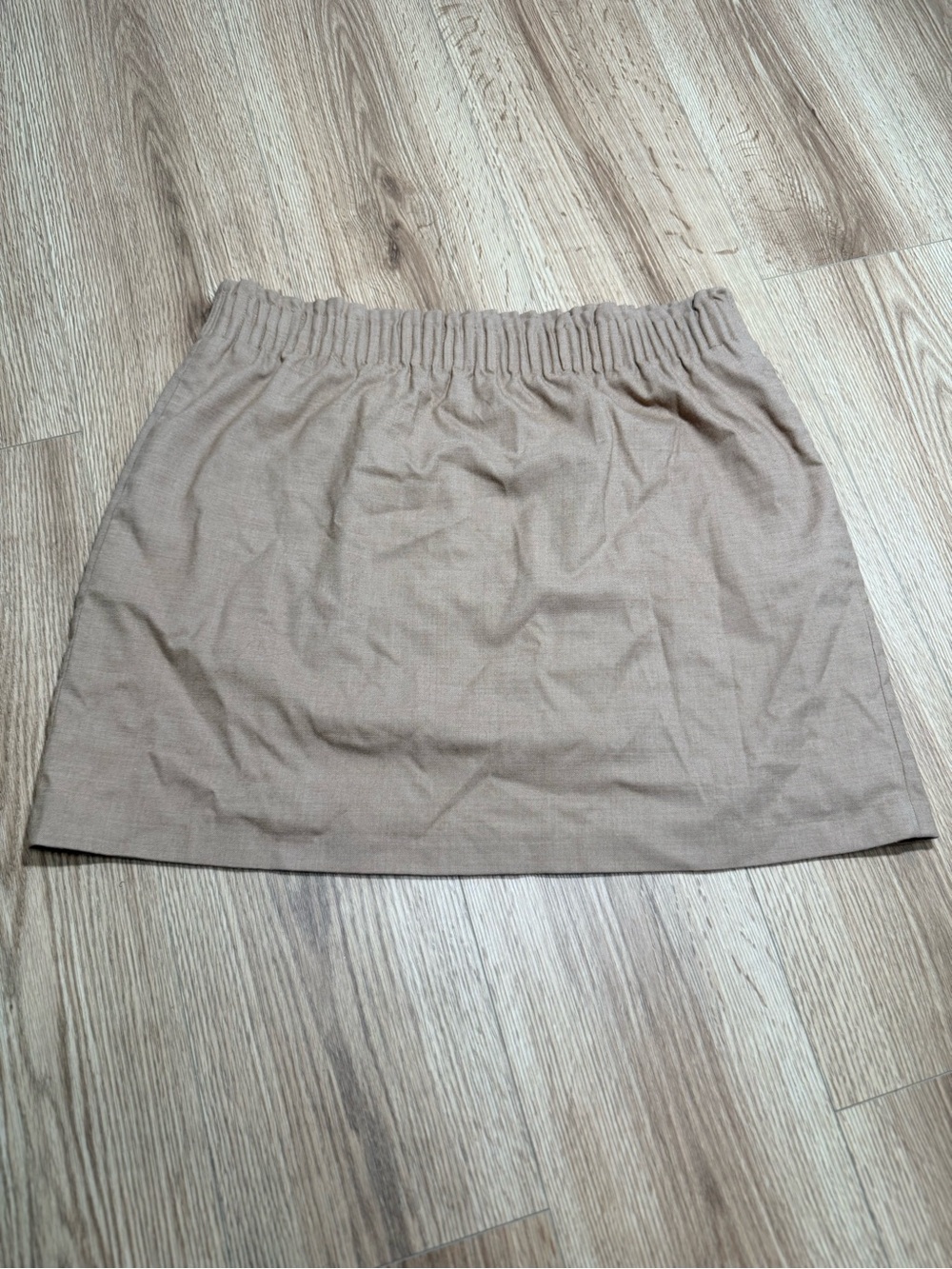 J Crew Factory Womens Wool Sidewalk Skirt Size 16 Tan Elastic Waist Lined Mini
